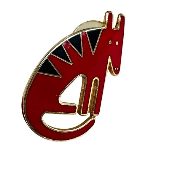 🐾 Vintage Laurel Burch "Terra" Red Enamel Dog Earrings - Picture 4 of 8